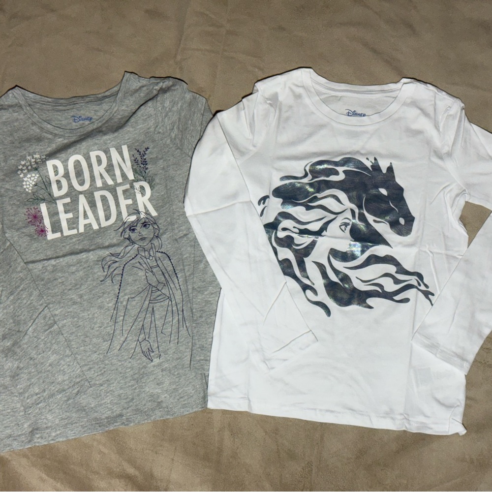 Disney Frozen Kids Long Sleeve Tees - Gray and White
